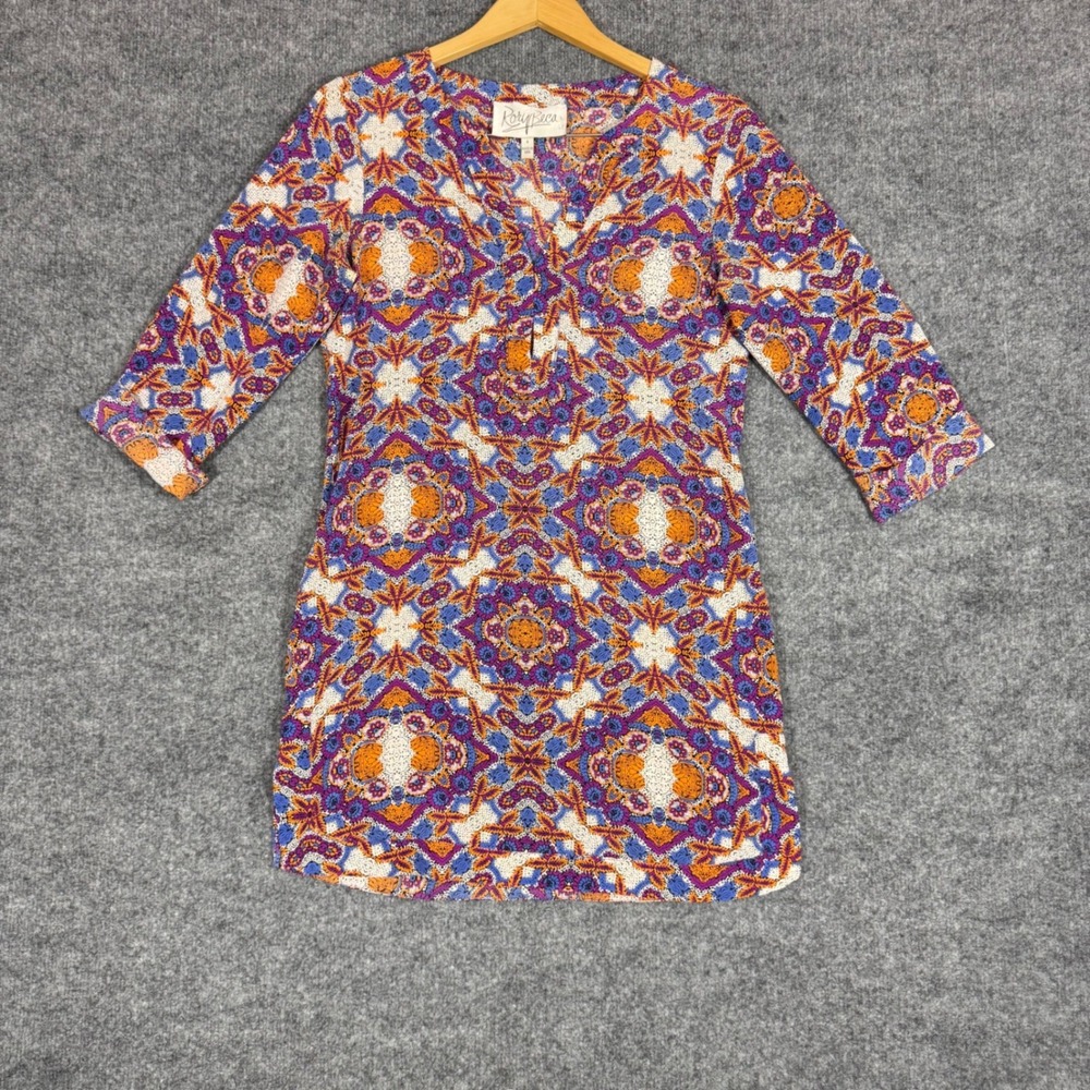 Rory Beca Silk Geometric Tunic Mini Dress Womens S Multi 100% Silk EUC USA Made